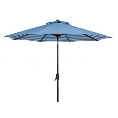 SAFAVIEH 9 ft. Athens Inside Out Striped Crank Outdoor Auto Tilt Umbrella, Blue PAT8007C